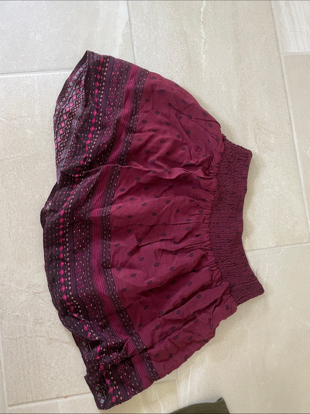 Junior’s Burgundy Smocked Waist skirt